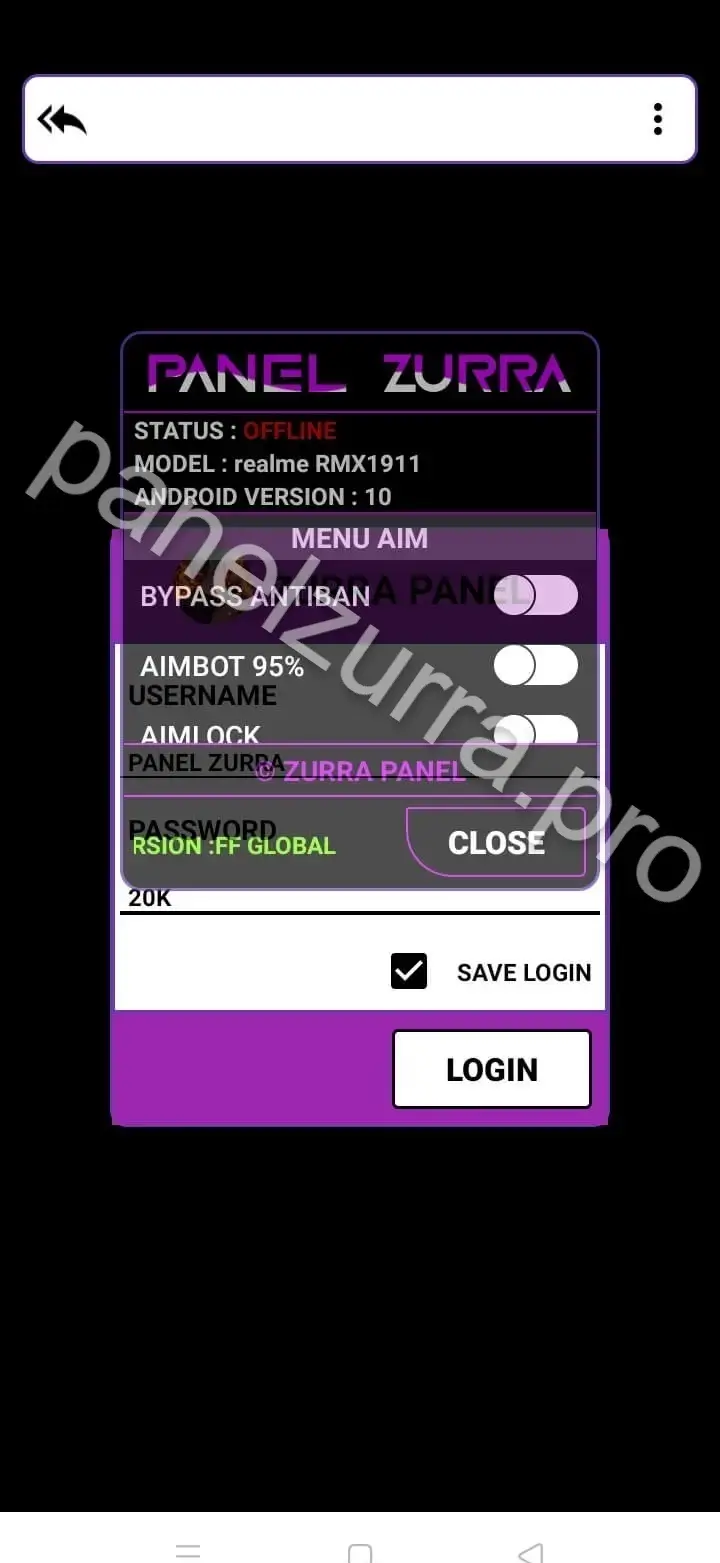 Screenshot of Panel Zurra Cheat Engine