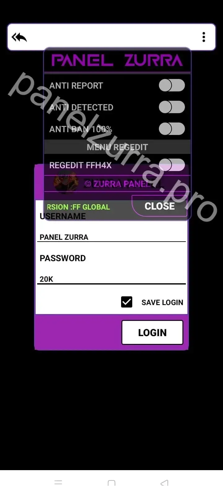 Screenshot of Panel Zurra Game Modification Tools